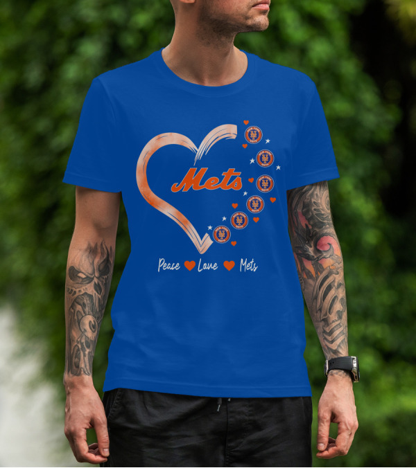 Peace Love Mets New York Mets Logos Hearts T-Shirt