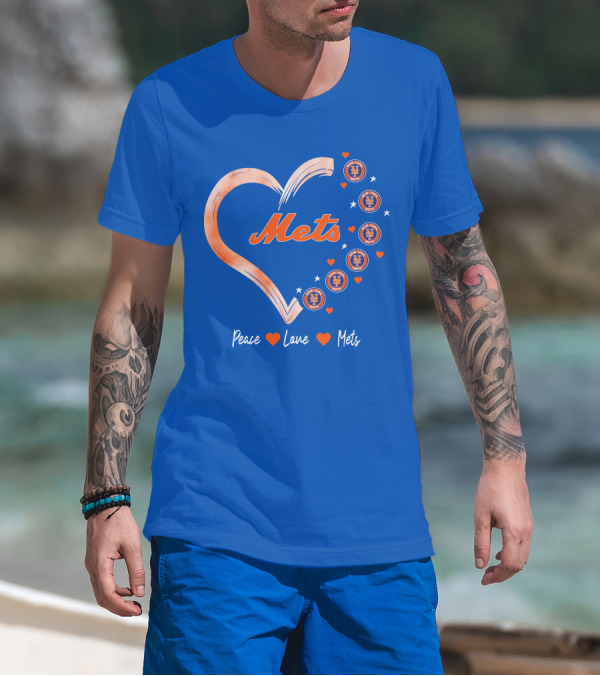 Peace Love Mets New York Mets Logos Hearts T-Shirt