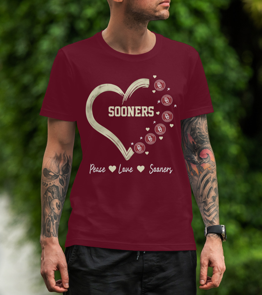 Peace Love Sooners Heart Design With OU T-Shirt