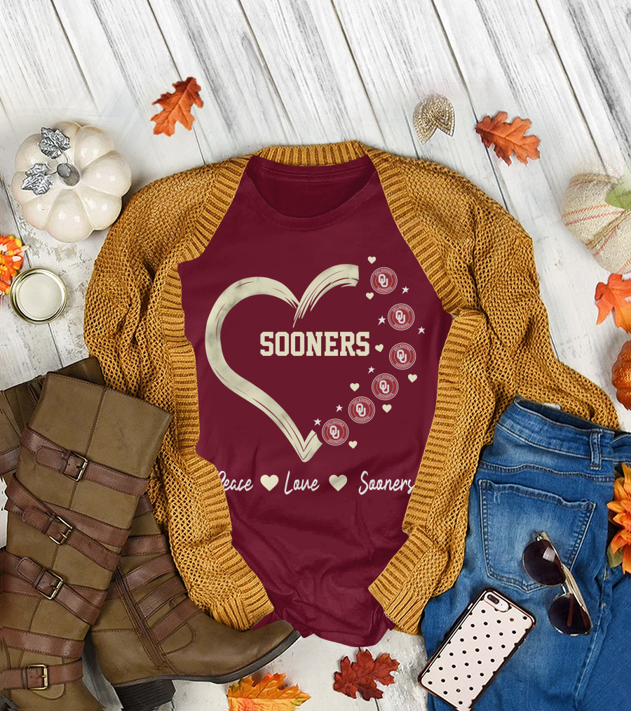 Peace Love Sooners Heart Design with OU T-Shirt