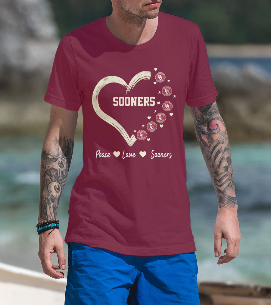 Peace Love Sooners Heart Design With OU T-Shirt