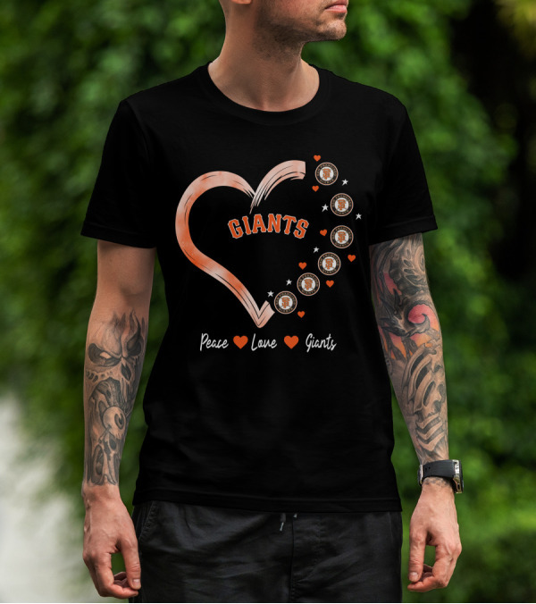 Peace Love Giants San Francisco Giants Baseball Heart Icons T-Shirt
