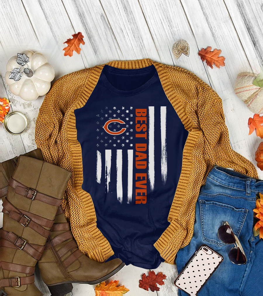 Chicago Bears Best Dad Ever American Flag T-Shirt
