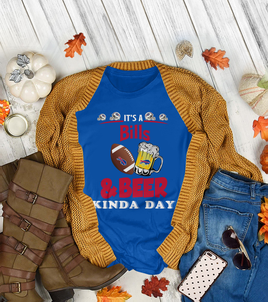 Buffalo Bills Football Helmet and Beer Mug Kind of Day T-Shirt