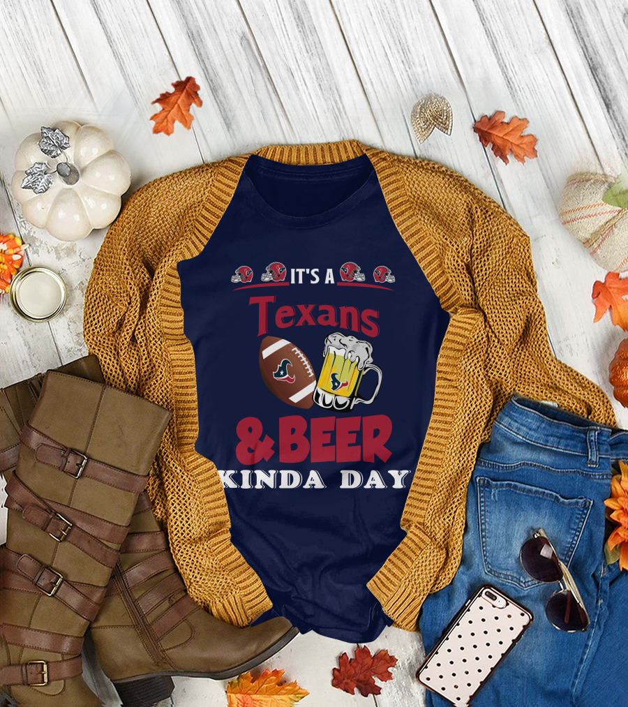 Houston Texans and Beer Football Fan Day with Helmets and Mug Icons T-Shirt