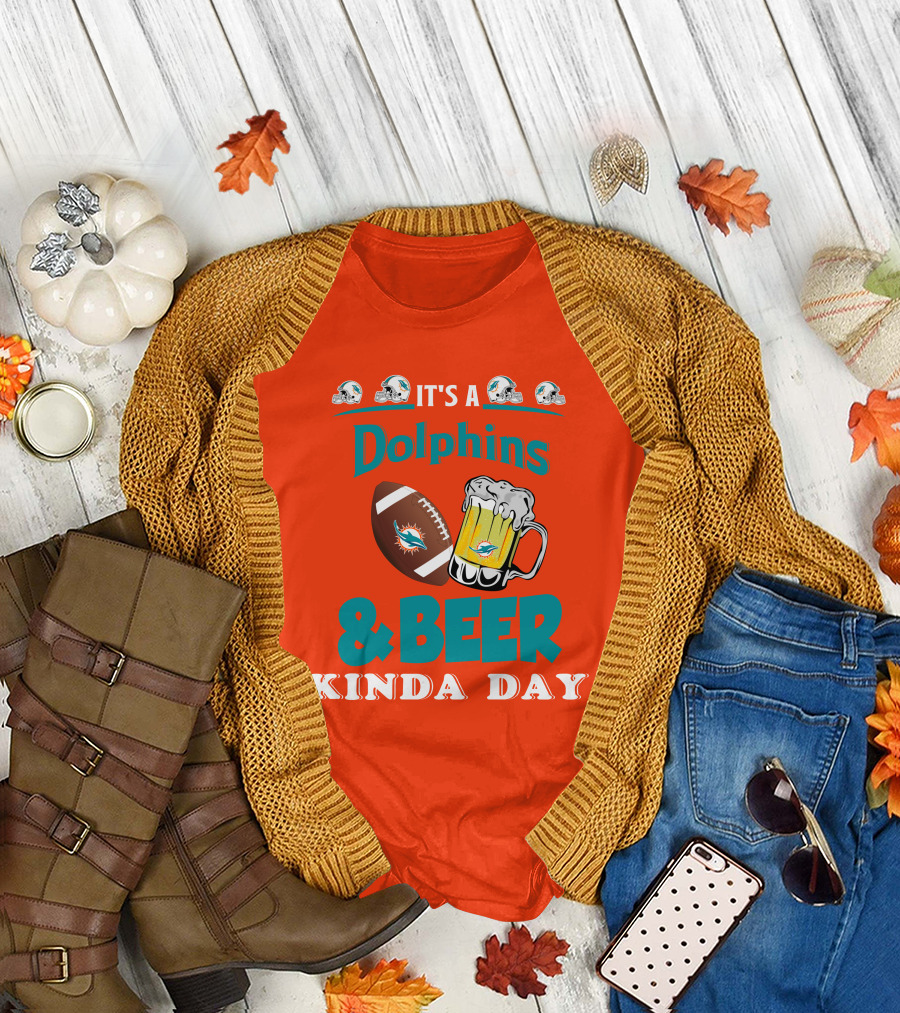 Miami Dolphins Beer Football And Helmet Kind Of Day T-Shirt