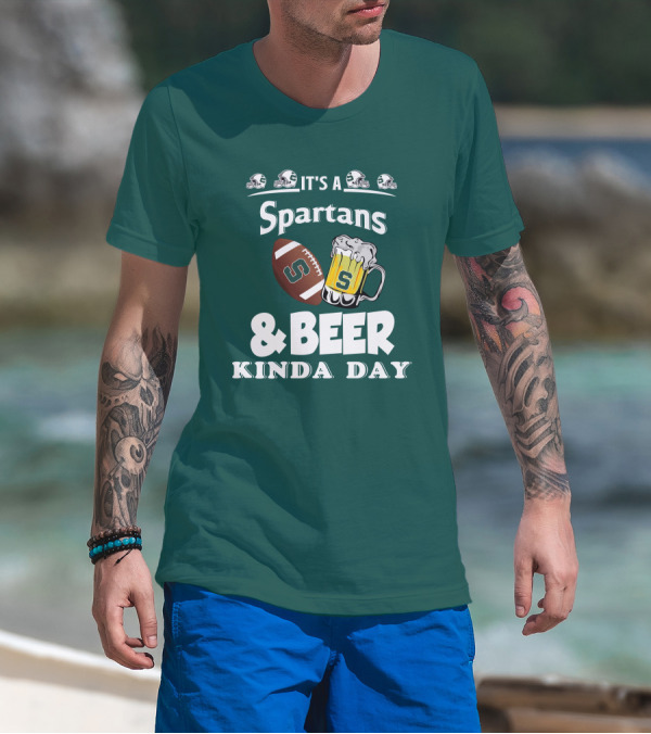 It's A Spartans Football And Beer Kinda Day With Michigan State Helmets T-Shirt