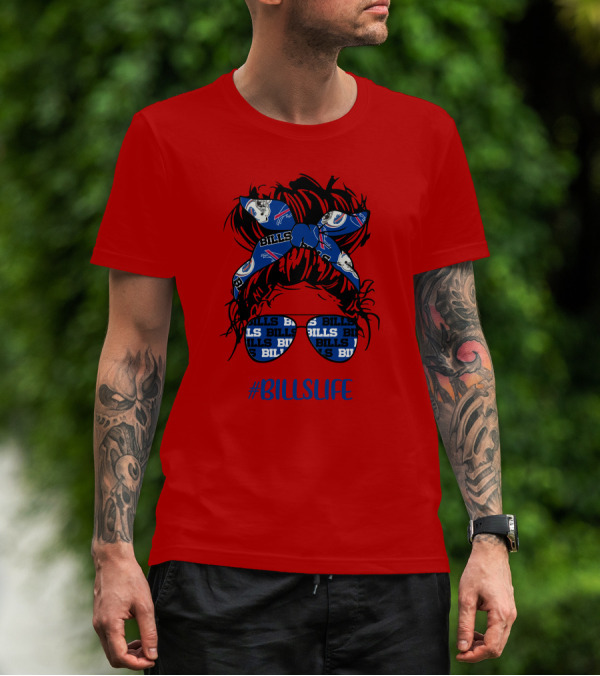 Buffalo Bills Billslife Messy Bun Headband Glasses Girl T-Shirt