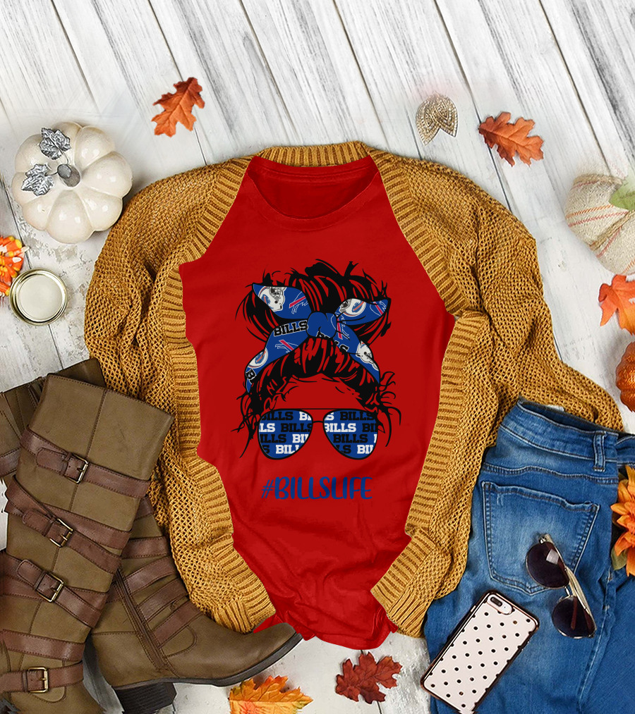 Buffalo Bills Billslife Messy Bun Headband Glasses Girl T-Shirt