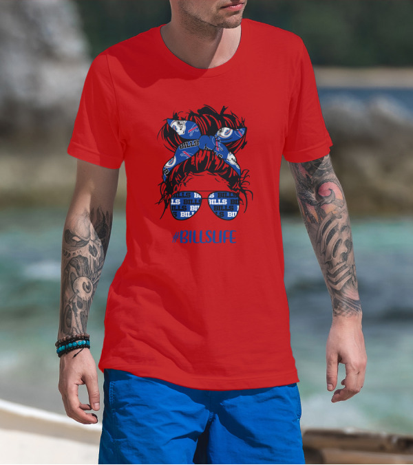 Buffalo Bills Billslife Messy Bun Headband Glasses Girl T-Shirt