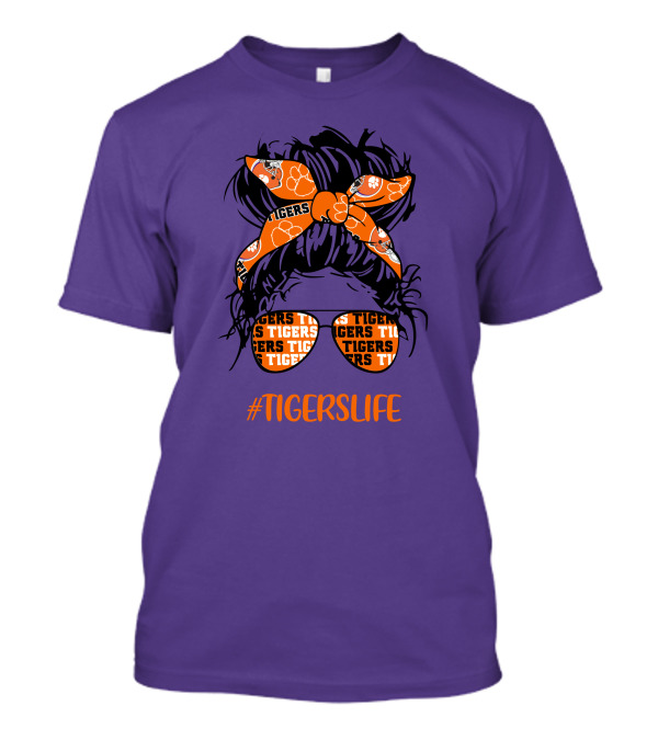 TigersLife Clemson Tigers Messy Bun Girl With Headband And Glasses T-Shirt