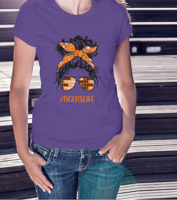 TigersLife Clemson Tigers Messy Bun Girl With Headband And Glasses T-Shirt