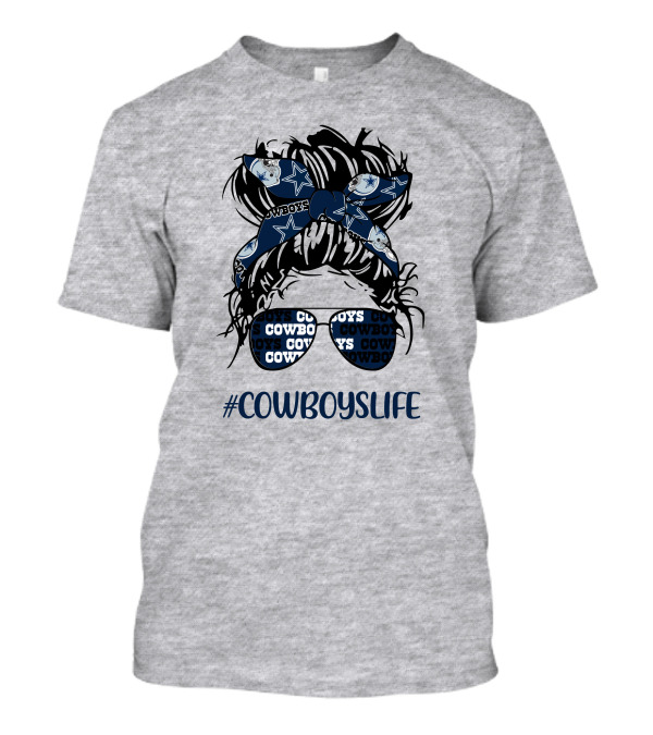 CowboysLife Messy Bun Girl Headband Glasses Dallas Cowboys T-Shirt
