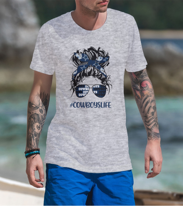 CowboysLife Messy Bun Girl Headband Glasses Dallas Cowboys T-Shirt