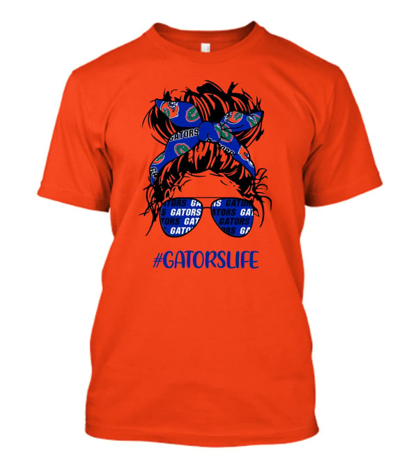 GATORS LIFE Messy Bun Girl With Gators Headband And Glasses T-Shirt