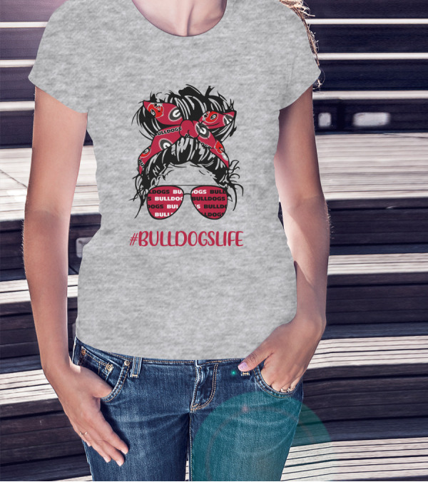 BULLDOGSLIFE Georgia Bulldogs Messy Bun Headband Glasses Girl T-Shirt