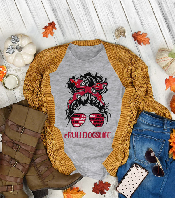 BULLDOGSLIFE Georgia Bulldogs Messy Bun Headband Glasses Girl T-Shirt