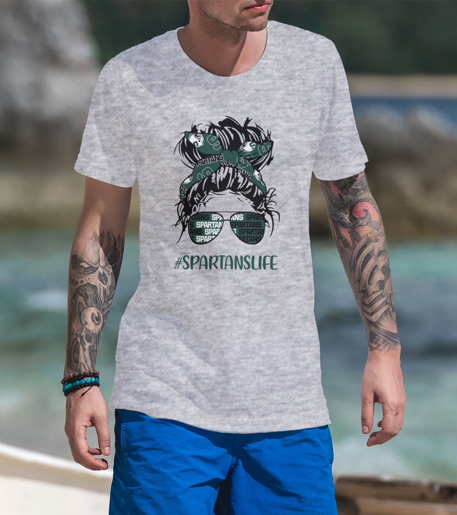 Michigan State Spartans Life Messy Bun Girl With Spartans Headband And Sunglasses T-Shirt