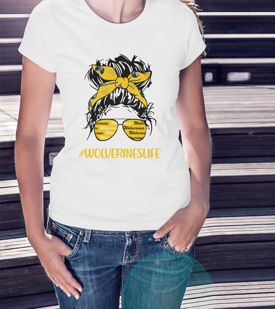 #Wolverineslife Messy Bun Girl With Headband And Glasses T-Shirt
