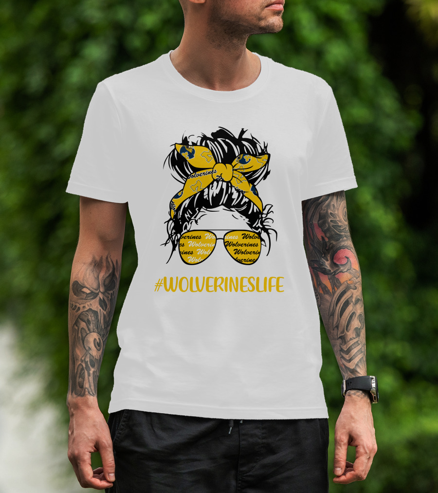 #Wolverineslife Messy Bun Girl With Headband And Glasses T-Shirt