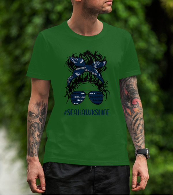 SEAHawksLife Messy Bun Girl With Headband And Glasses T-Shirt