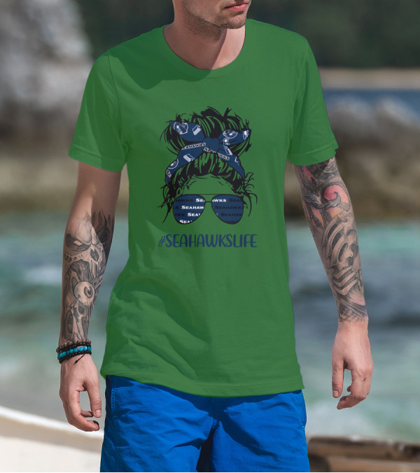 SEAHawksLife Messy Bun Girl With Headband And Glasses T-Shirt