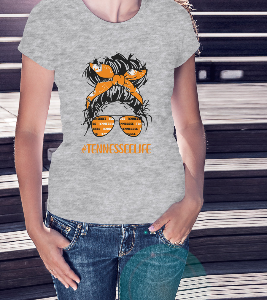 TennesseeLife Tennessee Volunteers Messy Bun Girl Headband Glasses T-Shirt