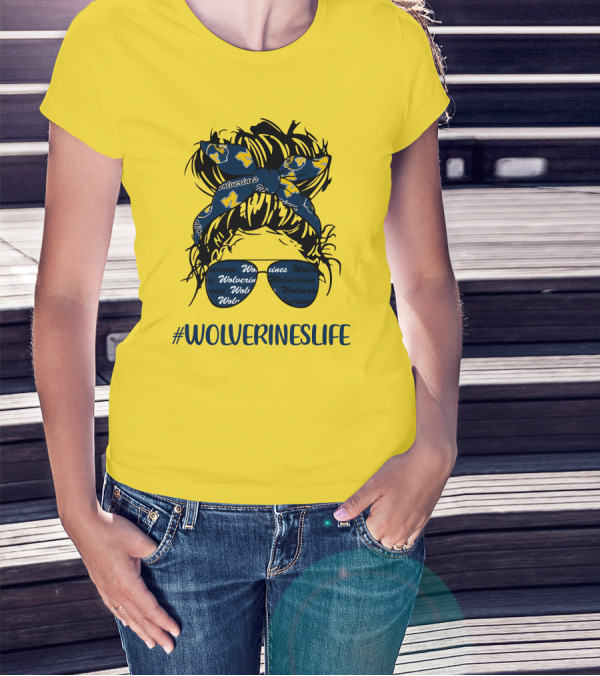 Michigan Wolverines Life Messy Bun Girl Headband Glasses Wolverines T-Shirt