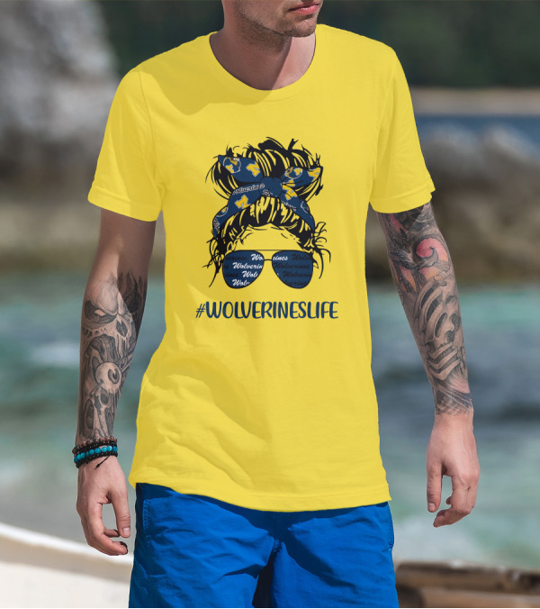 Michigan Wolverines Life Messy Bun Girl Headband Glasses Wolverines T-Shirt