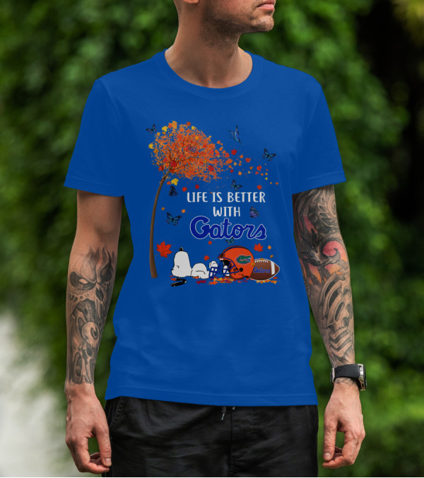 Life Is Better With Florida Gators Snoopy Helmet Football Tree Butterflies T-Shirt