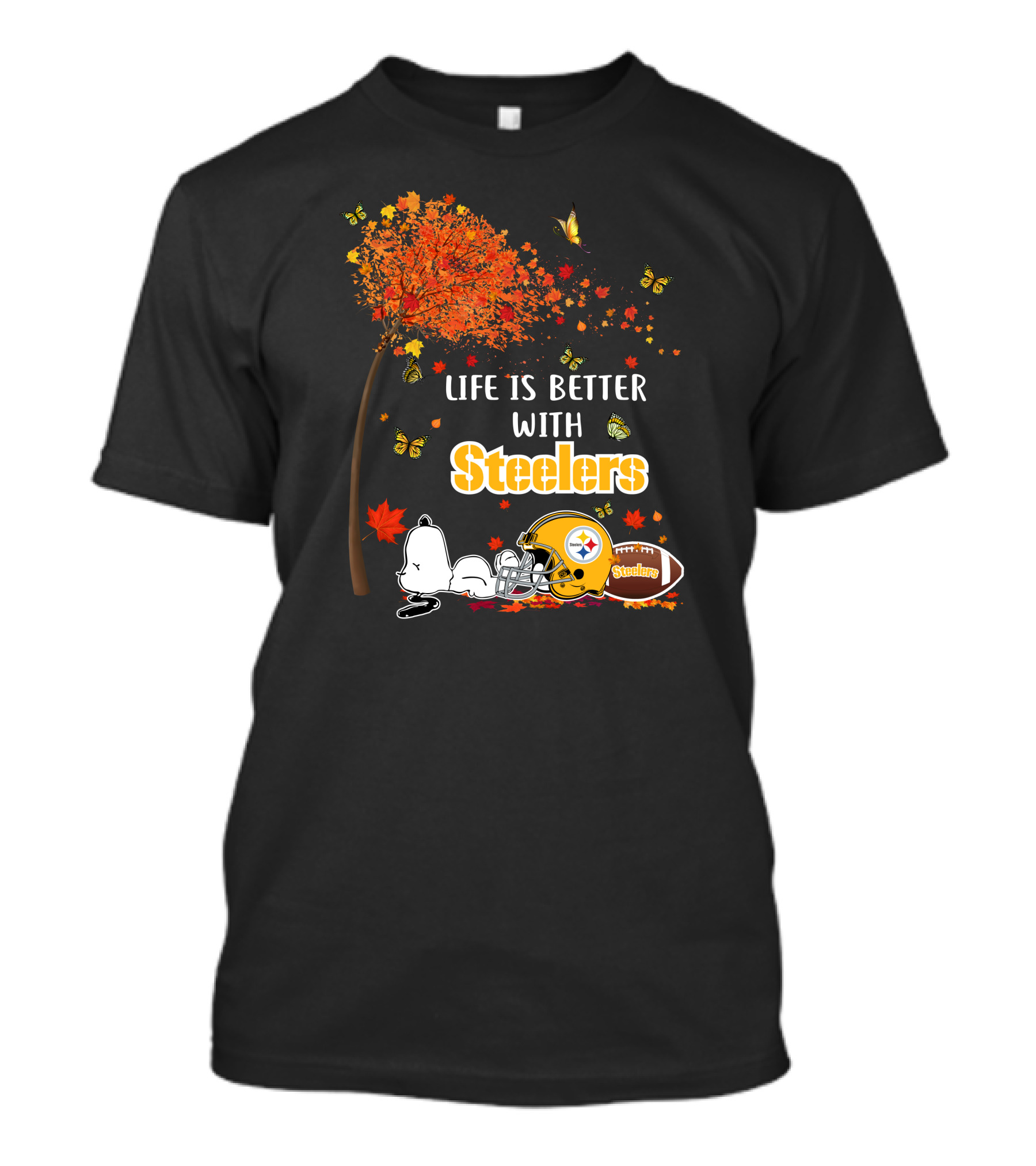 Life Is Better With Steelers Autumn Snoopy Football Helmet T-Shirt