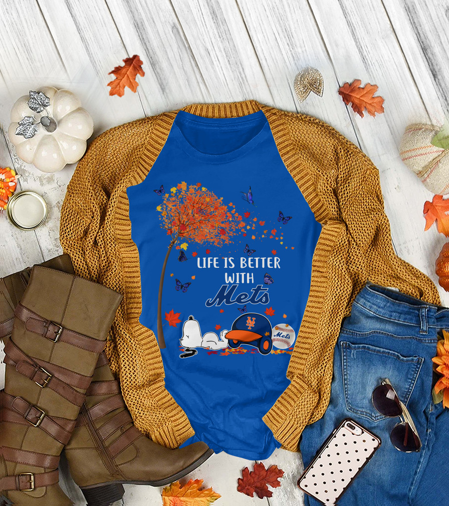 Life Is Better with Mets Autumn Baseball Joy and Cartoon Charm T-Shirt