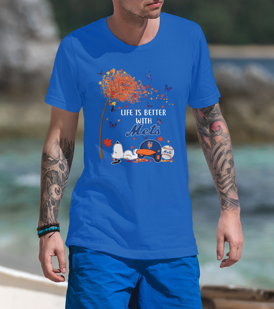 Life Is Better With Mets Autumn Baseball Joy And Cartoon Charm T-Shirt