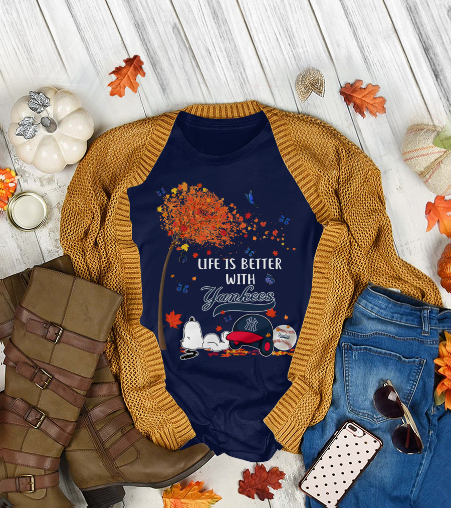 Life Is Better with Yankees Autumn Vibes Snoopy Baseball T-Shirt