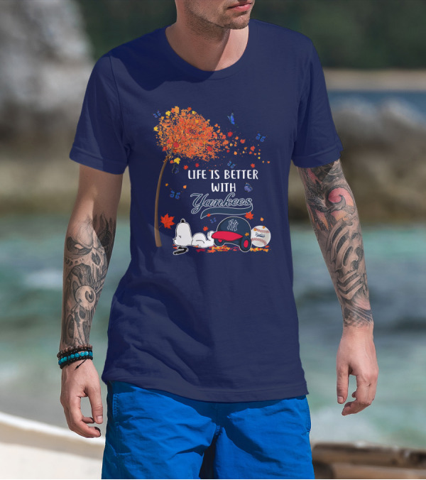 Life Is Better With Yankees Autumn Vibes Snoopy Baseball T-Shirt