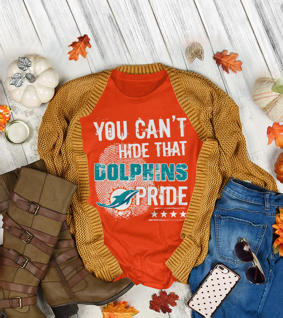 You Can't Hide That Dolphins Pride Miami Football Fans Logo Fingerprint Stars T-Shirt