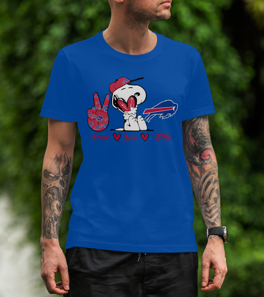 Peace Love Buffalo Bills Snoopy Holding Hearts T-Shirt