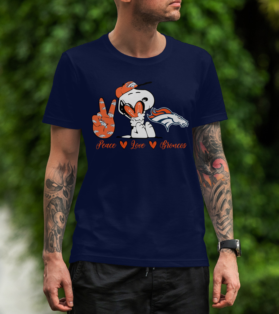 Peace Love Denver Broncos Snoopy Embrace T-Shirt