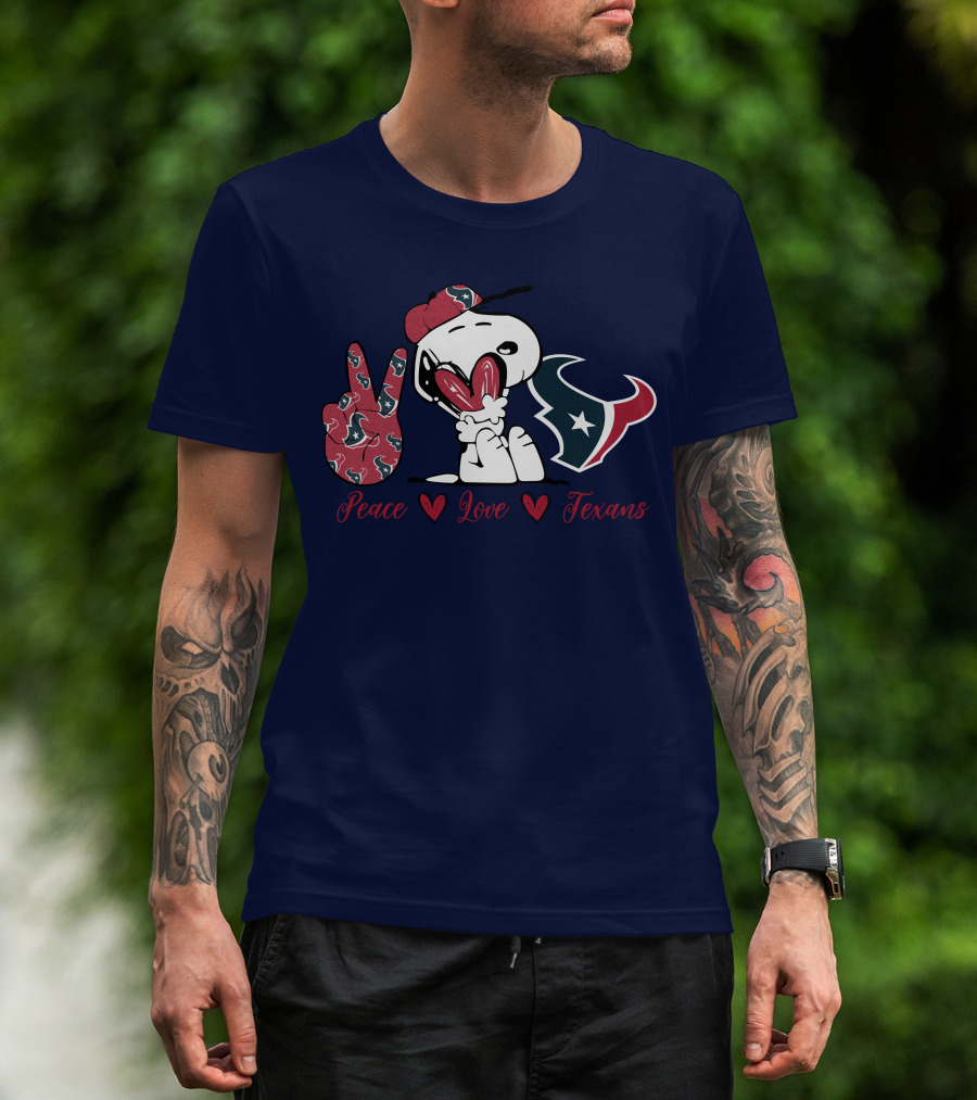 Snoopy Peace Love Houston Texans Football Fan T-Shirt