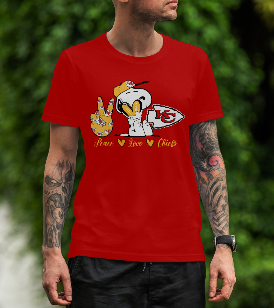Peace Love Kansas City Chiefs Snoopy Nfl Emojis T-Shirt