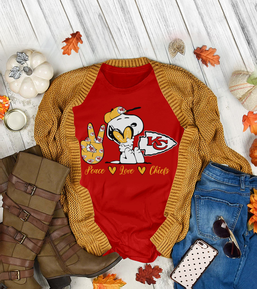 Peace Love Kansas City Chiefs Snoopy Nfl Emojis T-Shirt