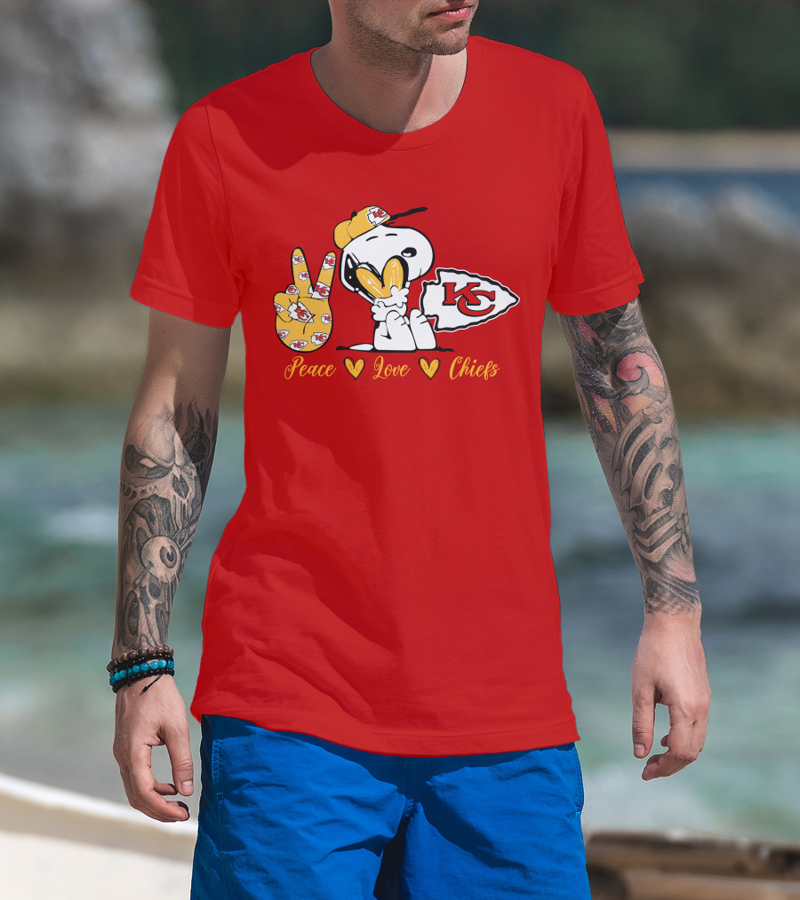 Peace Love Kansas City Chiefs Snoopy Nfl Emojis T-Shirt