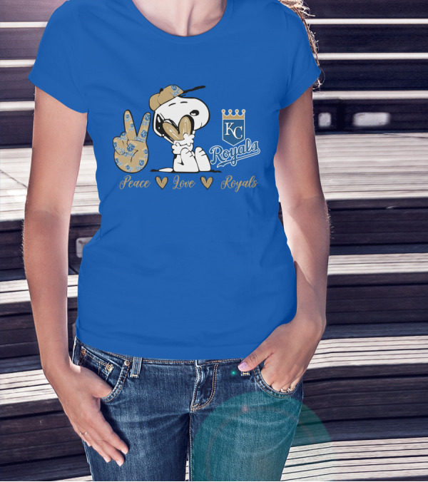 Snoopy Wearing Kansas City Royals Cap Peace Love Royals T-Shirt