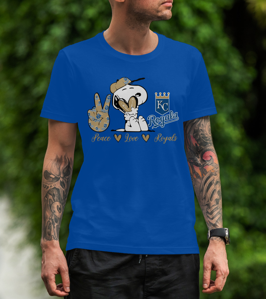 Snoopy Wearing Kansas City Royals Cap Peace Love Royals T-Shirt