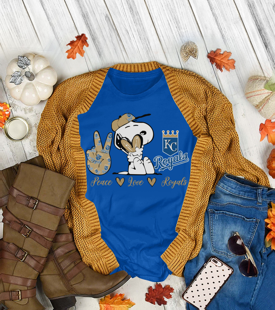 Snoopy Wearing Kansas City Royals Cap Peace Love Royals T-Shirt