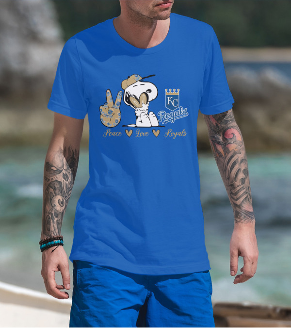 Snoopy Wearing Kansas City Royals Cap Peace Love Royals T-Shirt
