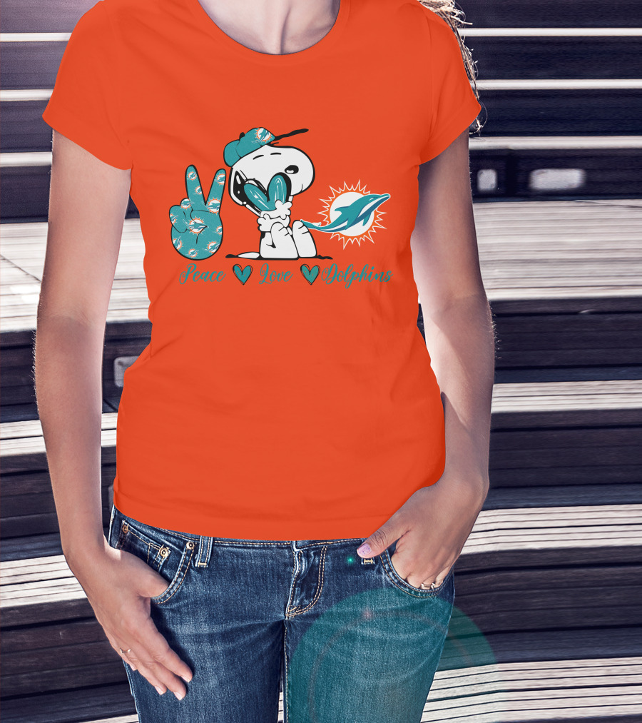 Peace Love Miami Dolphins Snoopy Fan T-Shirt