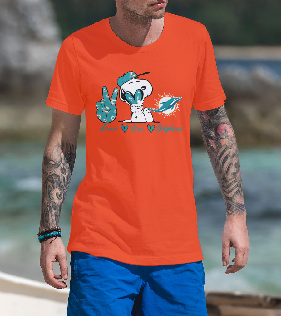 Peace Love Miami Dolphins Snoopy Fan T-Shirt