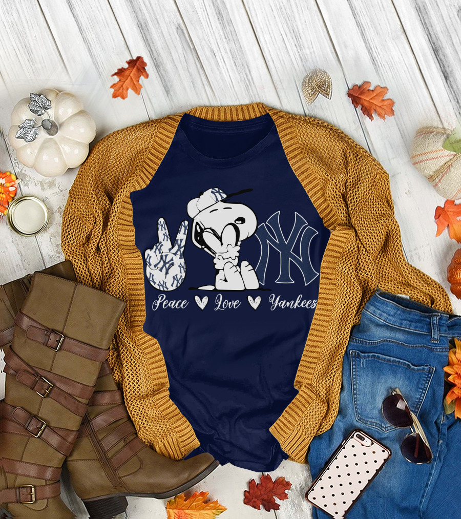 Peace Love Yankees Snoopy Ny Yankees T-Shirt