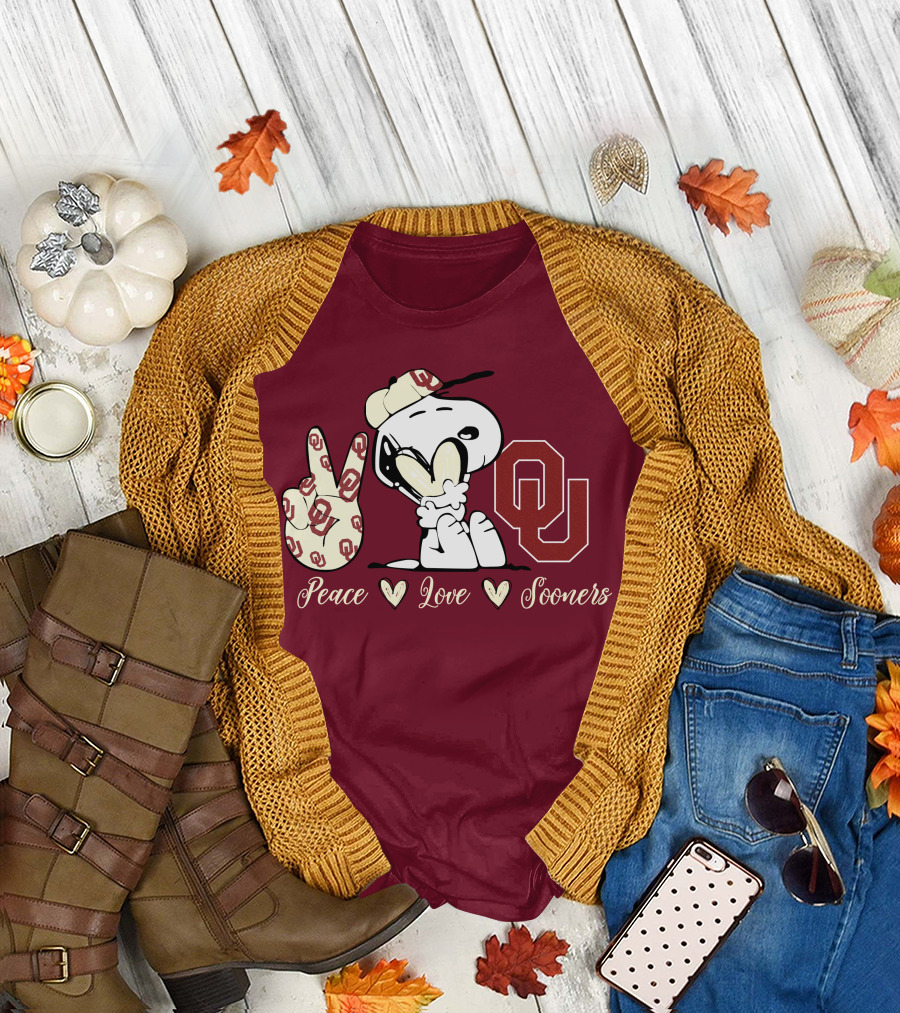 Peace Love Oklahoma Sooners Snoopy Ou T-Shirt
